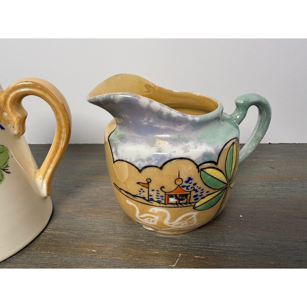 Vintage Garco Japan Hand Painted Ceramic Pitchers Creamers Set of 2 - Picture 3 of 10
